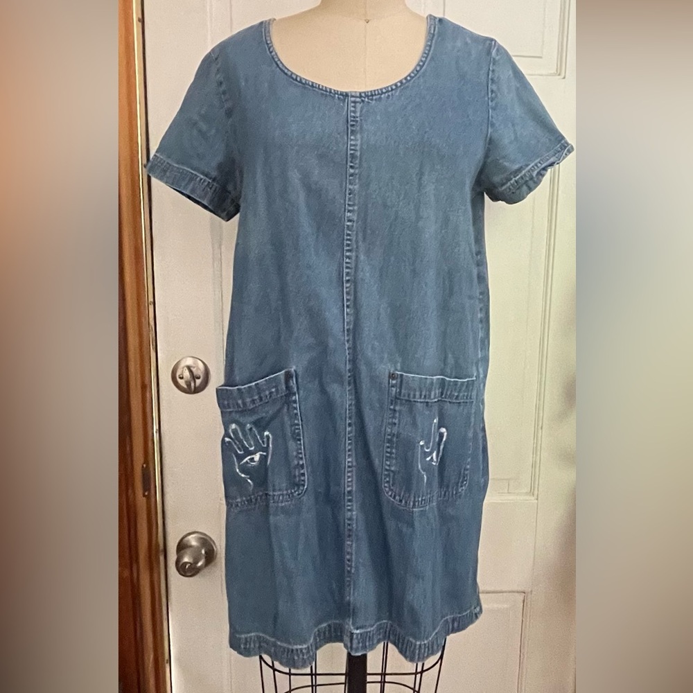 Vintage Ty Original Wear Blue Denim Mini Dress With Pocket Detail